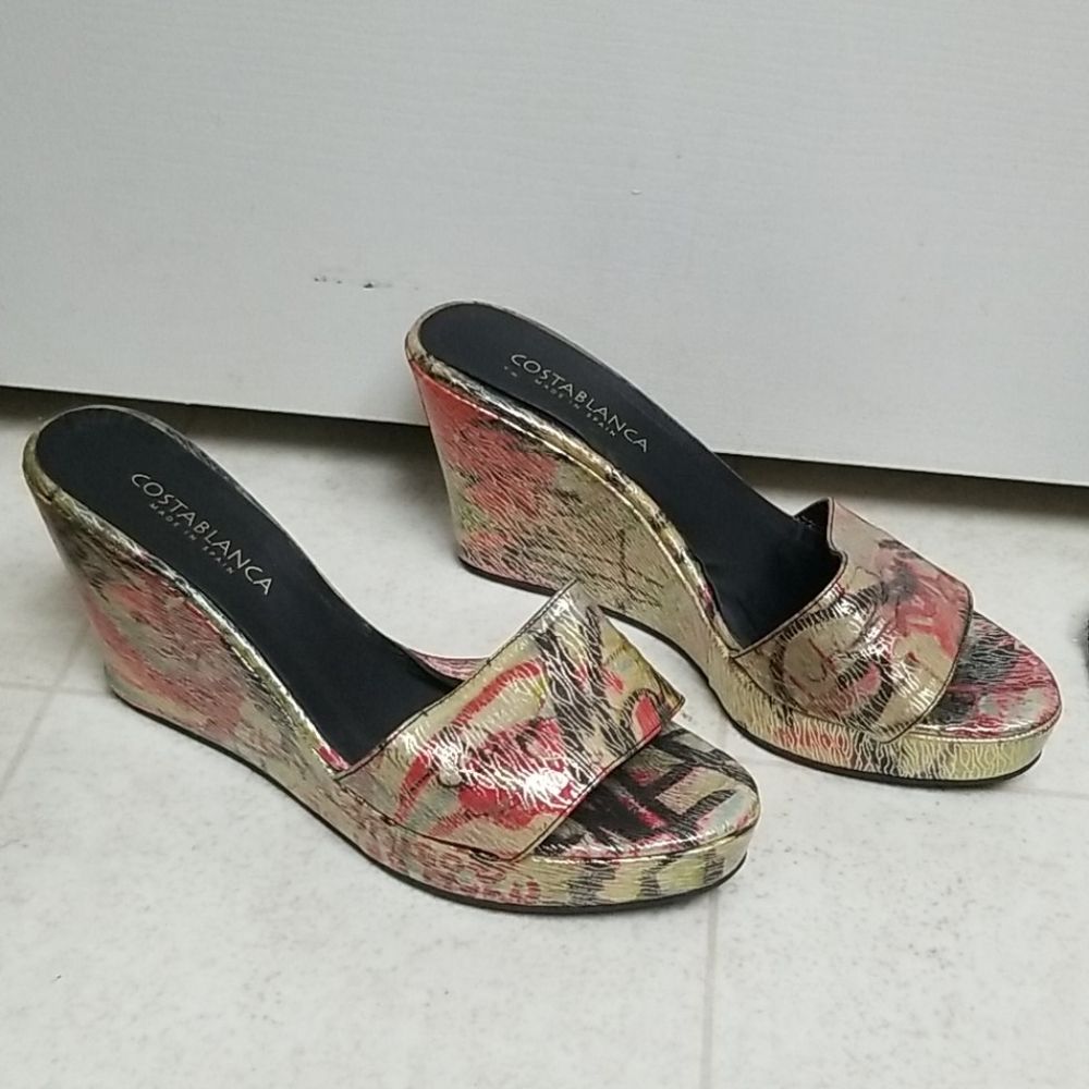 Graffiti wedge sandals unique heels artsy